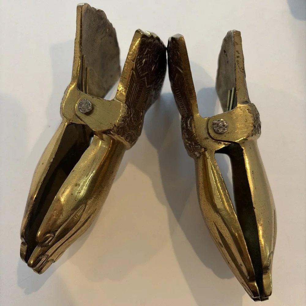 Vintage Brass Hand Shaped Spring Clips Pair Ruffled Cuff Design